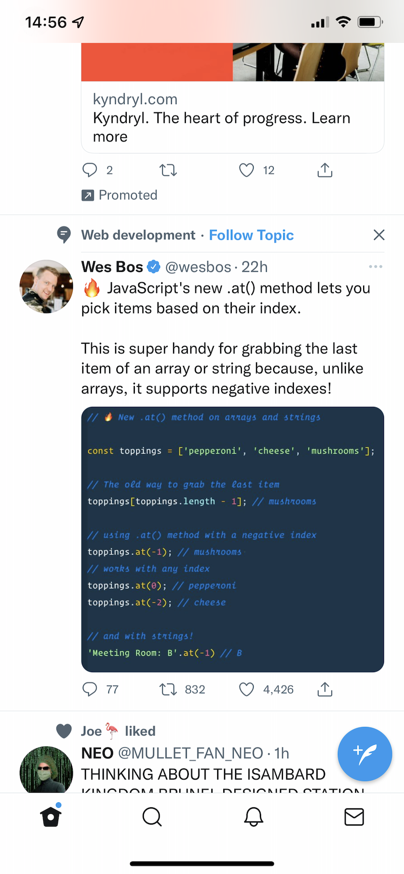 Twitter screenshot showing my homefeed containing three tweets from people I don't follow